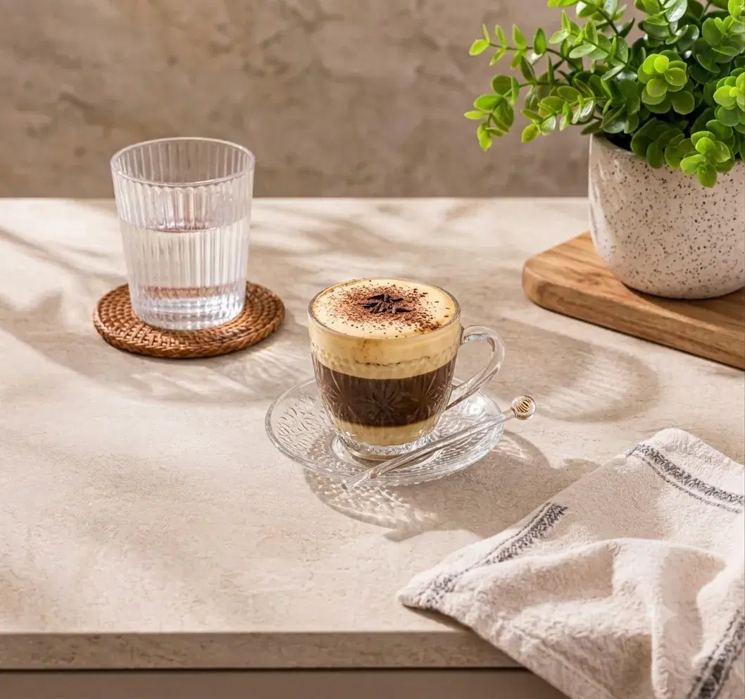 A cappuccino being finished at Solena